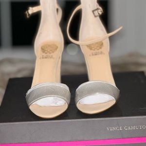 Vince Camuto open toe clear strap heels